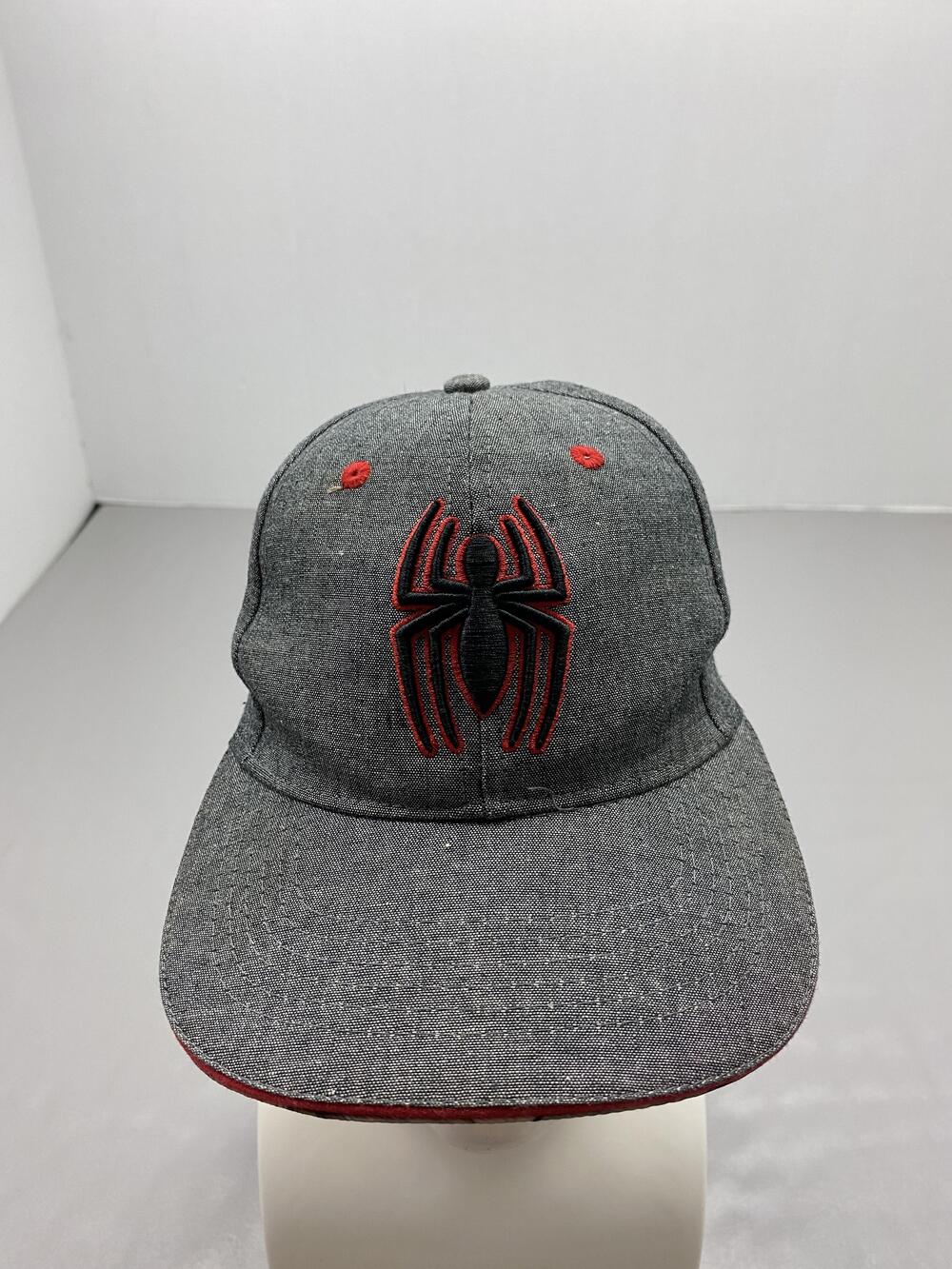Spider-Man Hat Cap Strap Back One Size Gray Twill Embroidered Baseball Boys